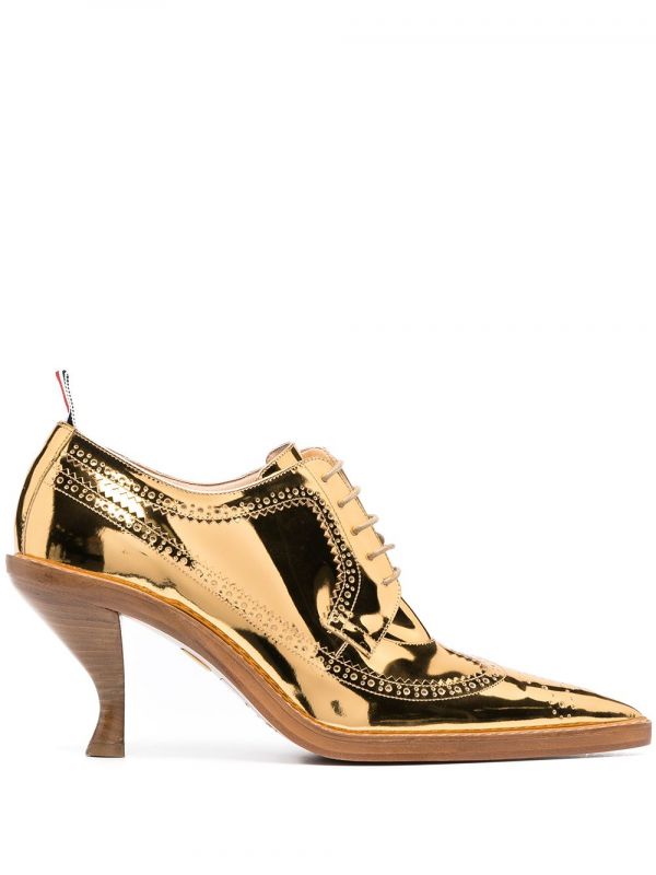  Thom Browne Metallic Longwing Brogues With Sculpted Heel - Gold 