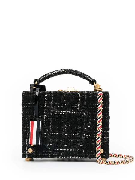  Thom Browne Mini Tweed Ribbon Chain Tote Bag - Black 