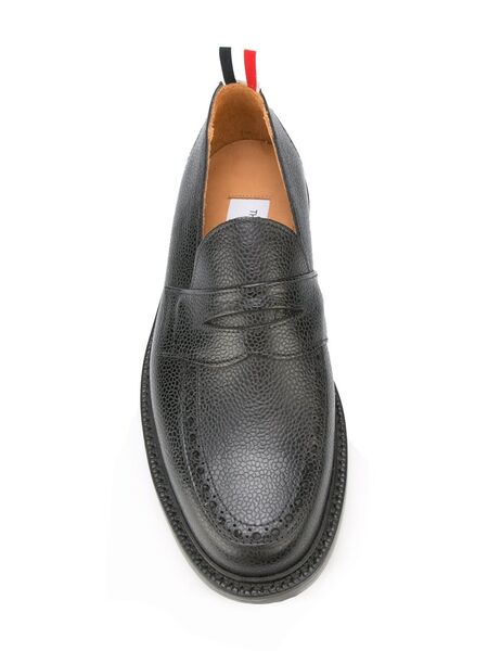  Thom Browne Penny Loafer With Leather Sole In Black Pebble Grain 