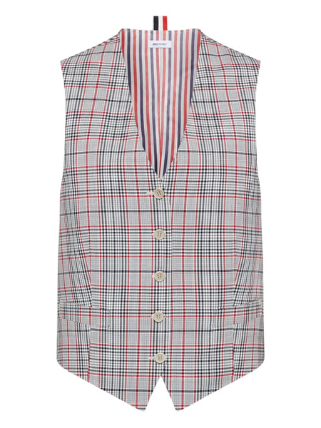  Thom Browne Plaid Waistcoat - Grey 