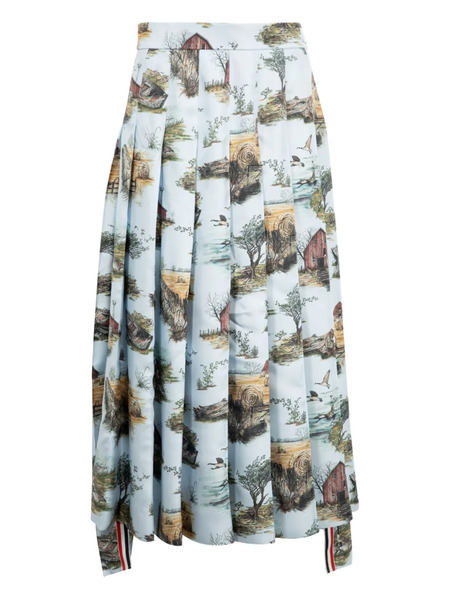  Thom Browne Pleated Scenic-toile Midi Skirt - Blue 