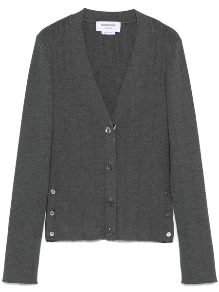  Thom Browne Pointelle Ribbed Knit Cardigan - Grey 