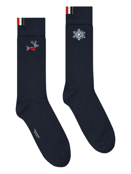  Thom Browne Reindeer-motif Logo-embroidered Socks - Blue 
