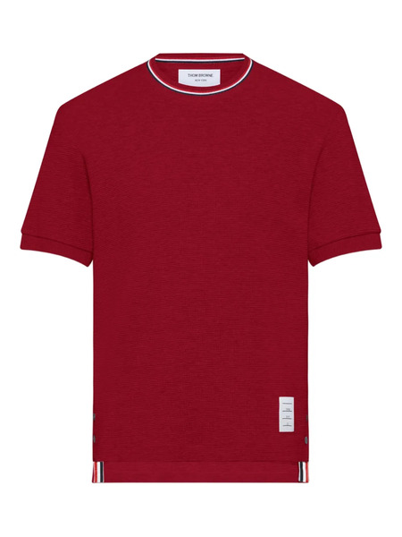  Thom Browne Ribbed-cuff Striped-detail T-shirt - Red 