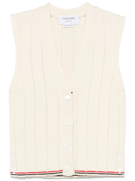  Thom Browne Ribbed V-neck Vest - Neutrals 