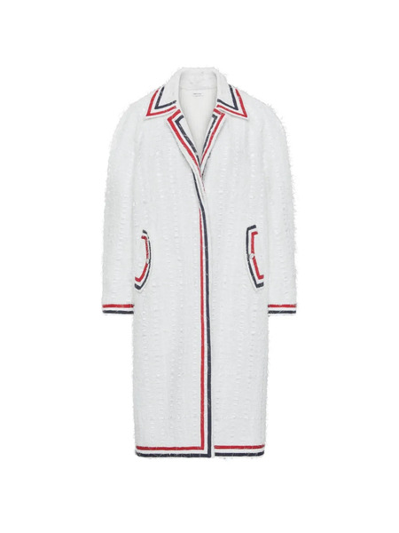  Thom Browne Ribbon Tweed Raglan Coat - White 
