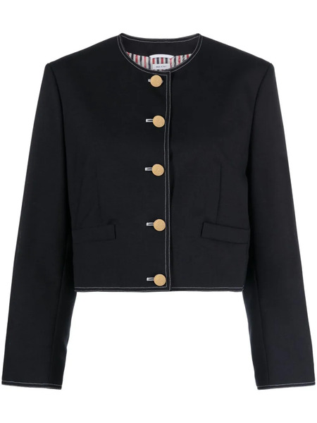  Thom Browne Rwb-detail Wool Cropped Jacket - Blue 