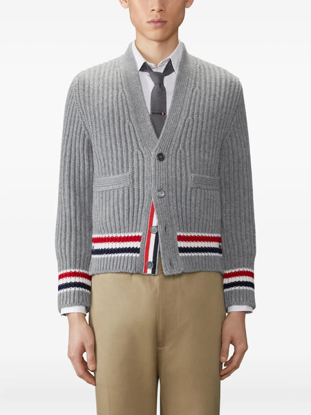 Thom Browne Rwb-stripe Cashmere Cardigan - Grey 