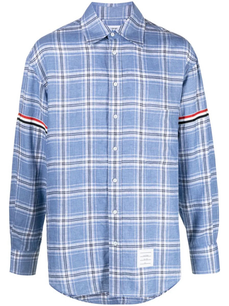  Thom Browne Rwb Stripe Checked Linen Shirt - Blue 