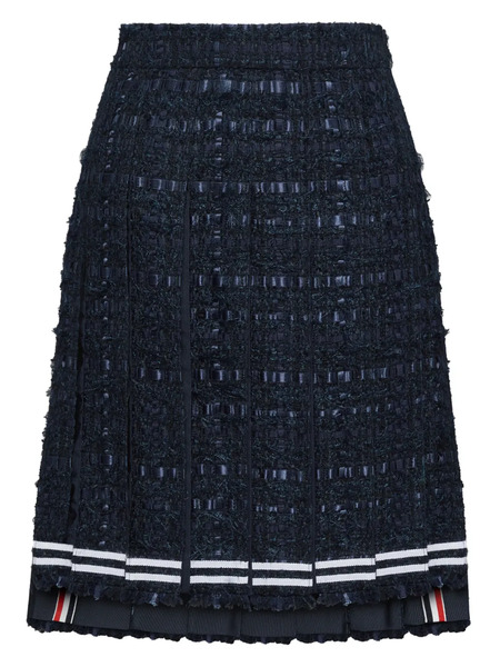  Thom Browne Satin Ribbon Frayed Pleated Midi Skirt - Blue 