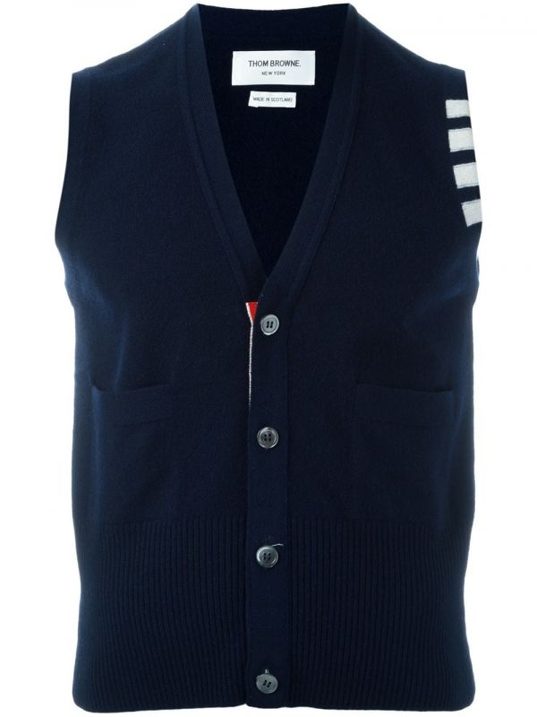  Thom Browne Sleeveless Buttoned Cardigan - Blue 