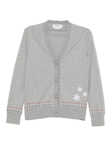  Thom Browne Snowflake-embroidered Cotton Cardigan - Grey 