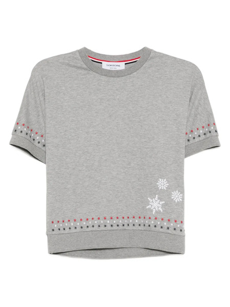  Thom Browne Snowflake-embroidered Cotton T-shirt - Grey 