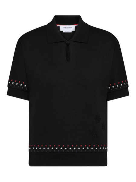  Thom Browne Snowflake-embroidery Polo Top - Black 