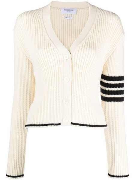  Thom Browne Stripe-detailing Cable-knit Cardigan - White 