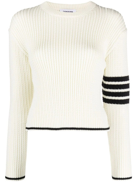 Thom Browne Stripe-detailing Cable-knit Jumper - White 