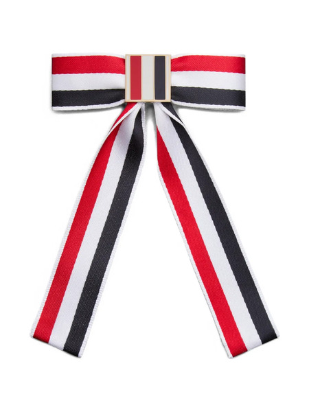  Thom Browne Striped Satin Bow Hair Clip - White 