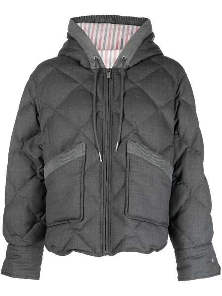  Thom Browne Super 120's Hooded Padded Jacket - Grey 