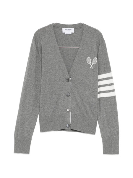  Thom Browne Tennis Logo Cardigan - Grey 