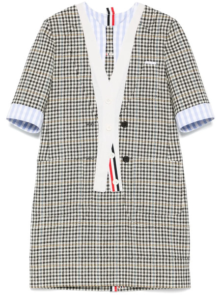  Thom Browne Trompe L'oeil-patch Checked Mini Dress - Neutrals 