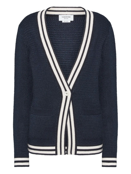  Thom Browne Tuck-stitch V-neck Cardigan - Blue 