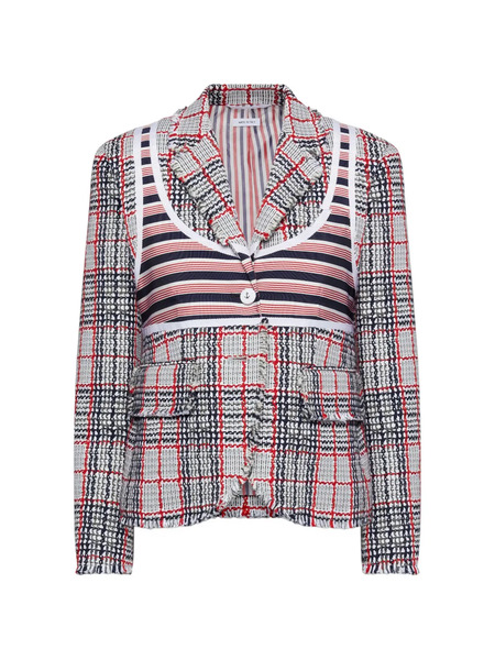  Thom Browne Tweed-pattern Fray-edge Blazer - Grey 