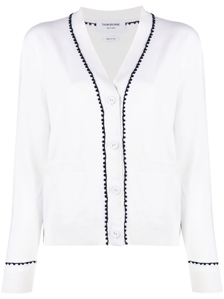  Thom Browne V-neck Cotton Cardigan - White 
