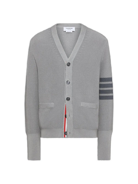  Thom Browne V-neck Stripe Cardigan - Grey 