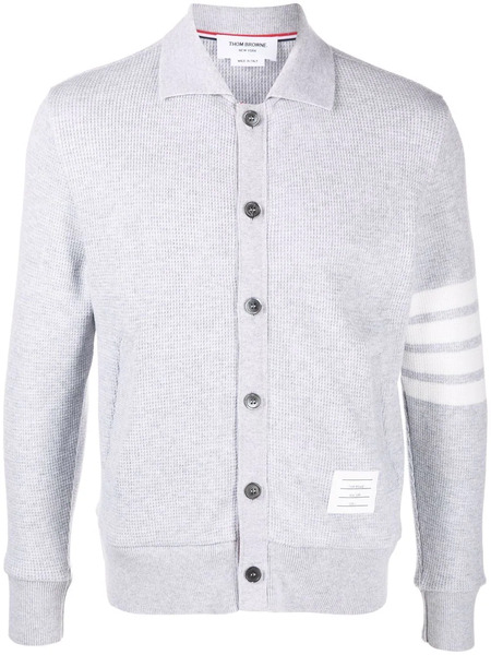  Thom Browne Waffle-knit 4-bar Cardigan - Grey 