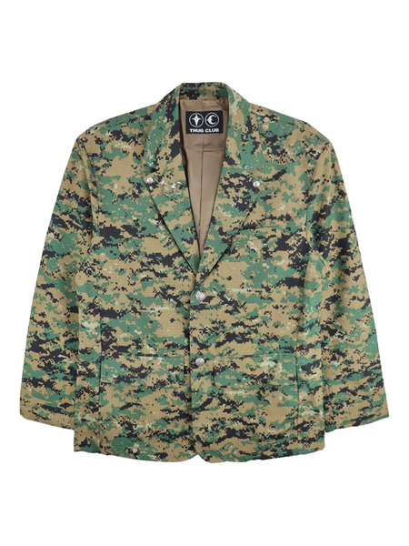  Thug Club Army Camouflage Single-breasted Blazer - Green 