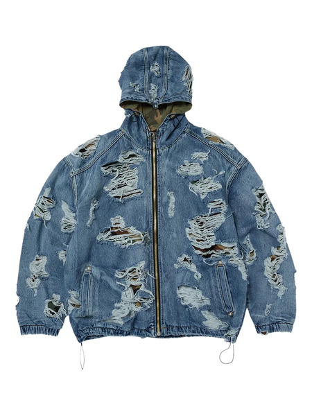  Thug Club Distressed Zip-up Hooded Jacket - Blue 
