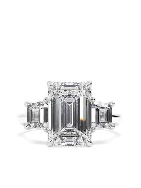  Tilla 14k White Gold Emerald Lab-grown Diamond Ring - Silver 