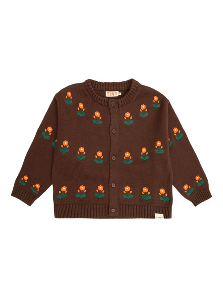  Tiny Cottons Floral-embroidered Cardigan - Brown 