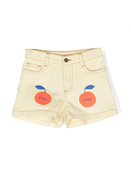 Tiny Cottons Fruit-print Cotton Denim Shorts - Yellow 