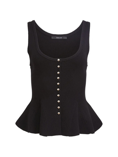  Toccin Eden Button-front Flared Tank Top - Black 