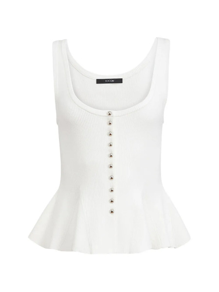  Toccin Eden Button-front Flared Tank Top - White 