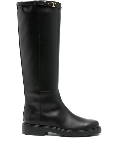  Tod's Leather T-buckle Knee-high Boots - Black 