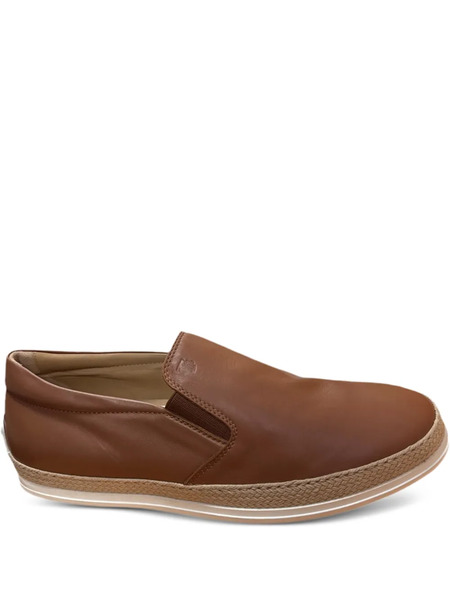  Tod's Raffia-trimmed Leather Loafers - Brown 
