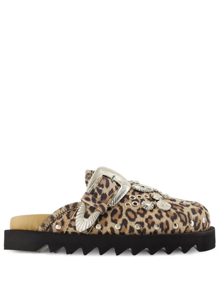  Toga Pulla Buckle-embellished Leopard-print Flat Mules - Brown 