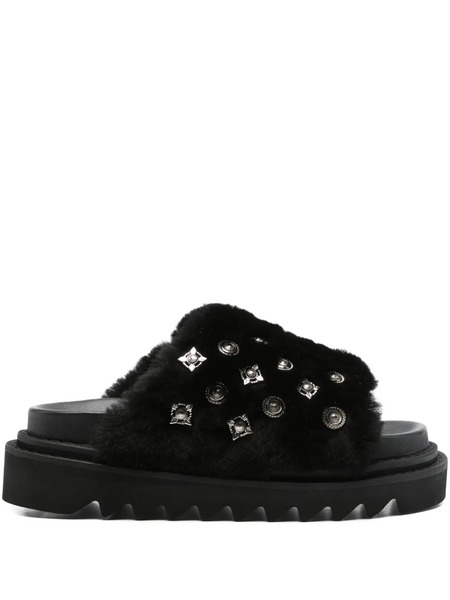 Toga Pulla 40mm Shearling Studded Sandals - Black 
