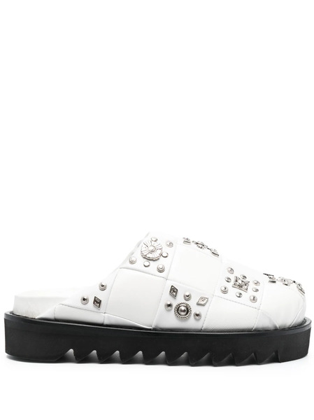  Toga Pulla Stud-embellished Leather Slippers - White 