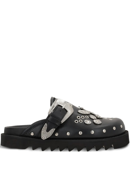  Toga Pulla Studded Leather Mules - Black 