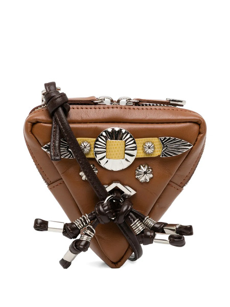 Toga Too Flower-motif Triangular-shape Leather Mini Bag - Brown 