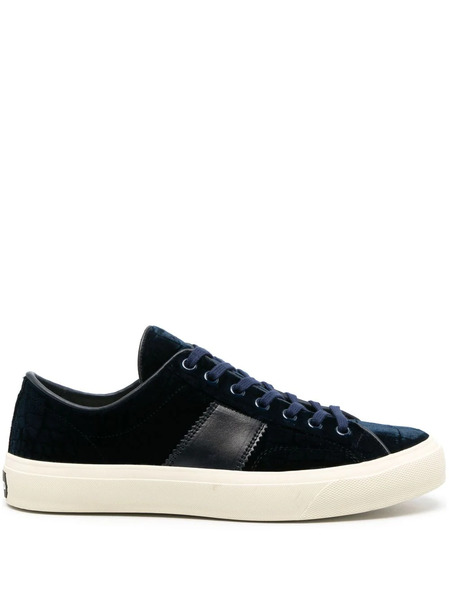  Tom Ford Cambridge Crocodile-effect Leather Sneakers - Blue 