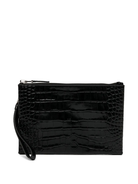  Tom Ford Crocodile-effect Zip Clutch Bag - Black 