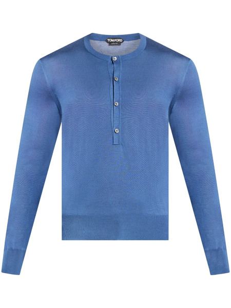 Tom Ford Henley Knitted Silk Top - Blue 