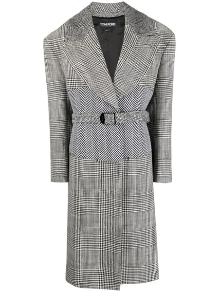  Tom Ford Houndstooth-pattern Belted Coat - Black 