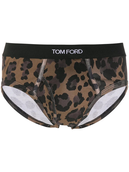  Tom Ford Leopard Cotton Briefs - Brown 