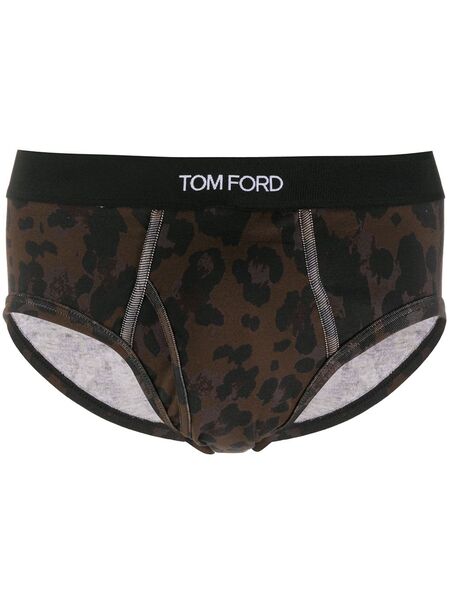  Tom Ford Leopard Cotton Briefs - Brown 