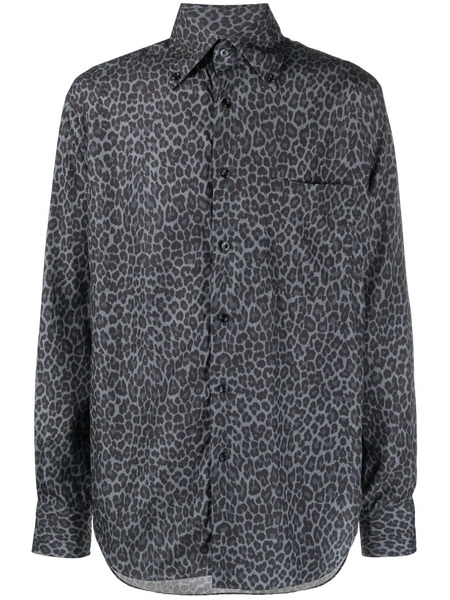  Tom Ford Leopard-print Long-sleeve Shirt - Grey 
